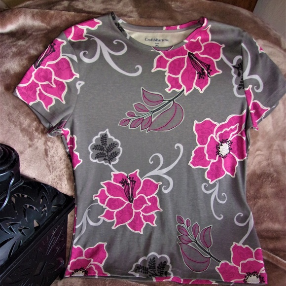 croft & barrow Tops - small floral cotton t tee shirt petite  green